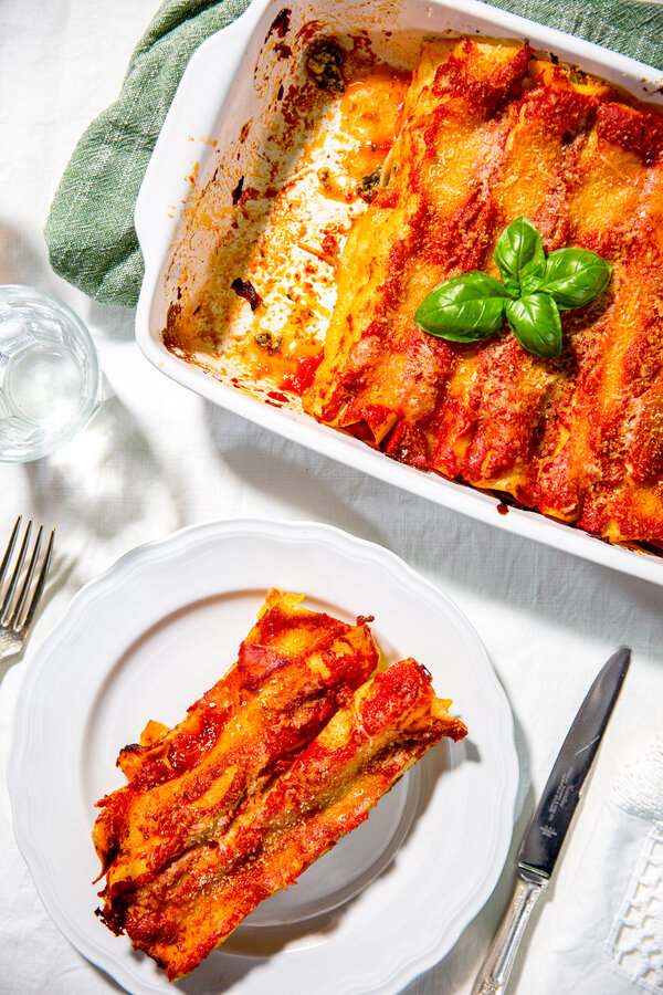 Canelones recién salidos del horno